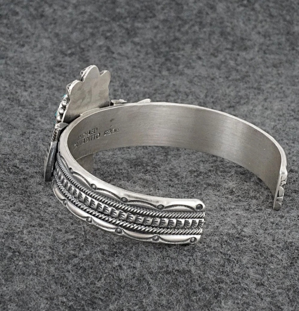 Kingman Turquoise Bracelet by Michael Calladitto – Navajo Sterling Silver Cuff - Image 6