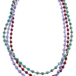 3-Strand Multicolor American Indian Silver Bead Necklace
