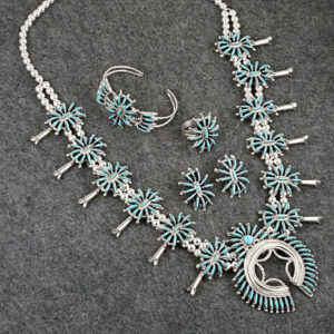 Squash Blossom Necklace by Gerald Etsate – Zuni Needlepoint Turquoise