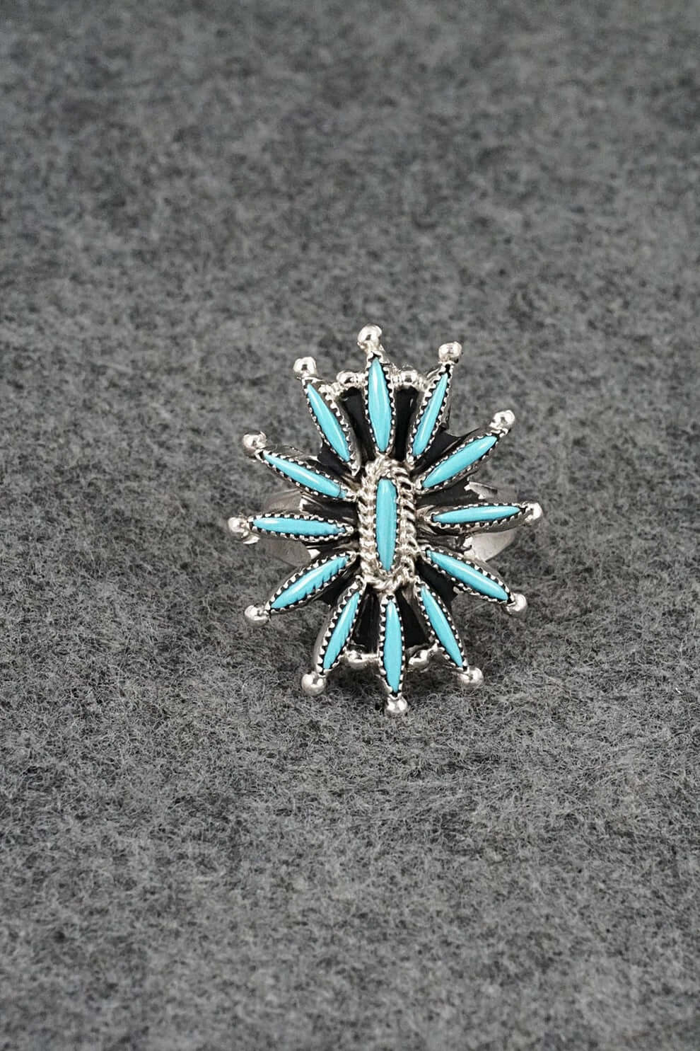 Squash Blossom Necklace by Gerald Etsate – Zuni Needlepoint Turquoise - Image 9