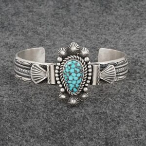 Kingman Turquoise Bracelet by Michael Calladitto – Navajo Sterling Silver Cuff