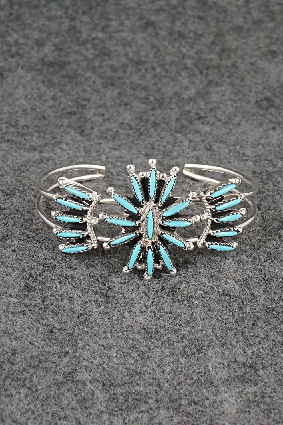 Squash Blossom Necklace by Gerald Etsate – Zuni Needlepoint Turquoise - Image 5