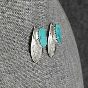 Turquoise & Sterling Silver Earrings by Brenda Bahe – Navajo Handmade