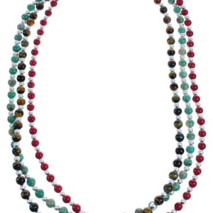 3-Strand Multicolor Silver Bead American Indian Necklace