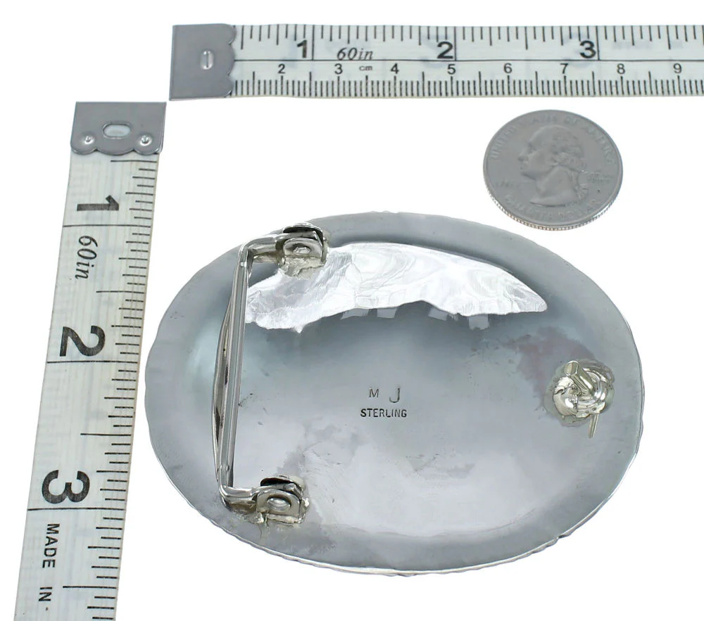 American Indian Coral Sterling Silver Belt Buckle - Image 3