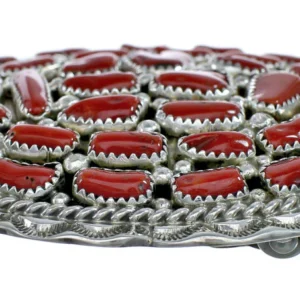 American Indian Coral Sterling Silver Belt Buckle