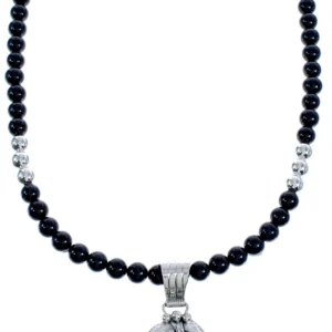 American Indian Onyx Authentic Sterling Silver Leaf Bead Necklace