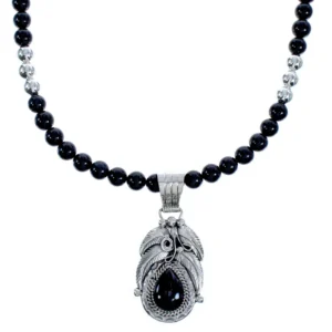 American Indian Onyx Authentic Sterling Silver Leaf Bead Necklace