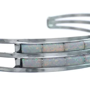 American Indian Sterling Silver Opal Inlay Cuff Bracelet