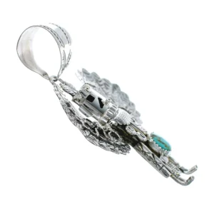 Authentic Navajo Eagle Kachina Figure Turquoise Sterling Silver Pendant