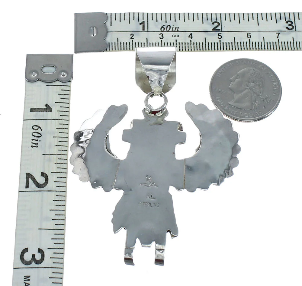Authentic Navajo Eagle Kachina Figure Turquoise Sterling Silver Pendant - Image 3