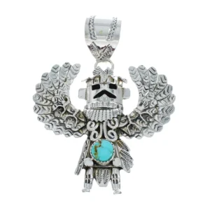 Authentic Navajo Eagle Kachina Figure Turquoise Sterling Silver Pendant
