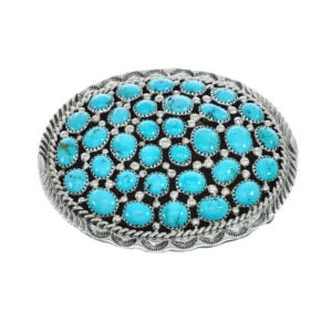 Authentic Navajo Turquoise Genuine Sterling Silver Belt Buckle