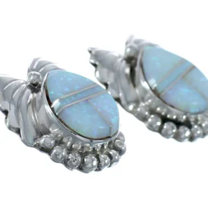 Blue Opal Sterling Silver Post Native American Earrings