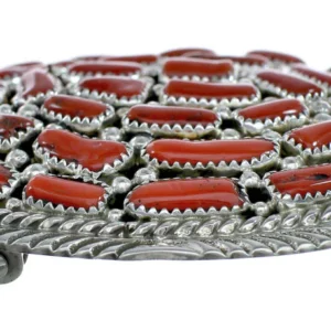 Coral American Indian Sterling Silver Belt Buckle