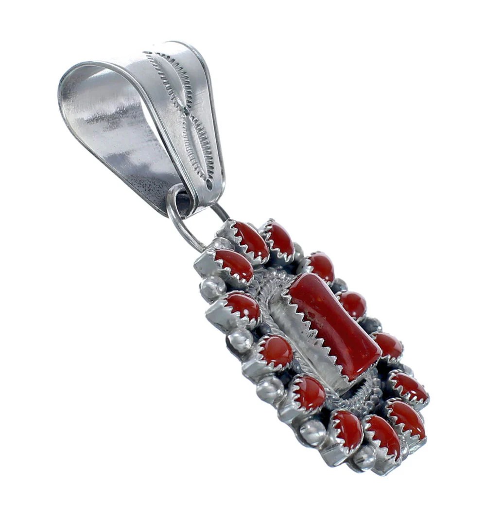 Coral Sterling Silver Native American Pendant - Image 2