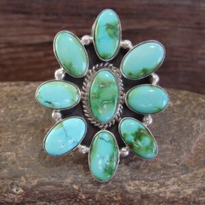 Spectacular Turquoise Cluster Ring by Williams – Large Native American Sterling Silver