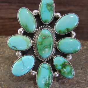Spectacular Turquoise Cluster Ring by Williams – Large Native American Sterling Silver