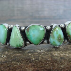Vibrant Sterling Silver and Turquoise Bracelet by D Morgan – Navajo Five-Stone Cuff