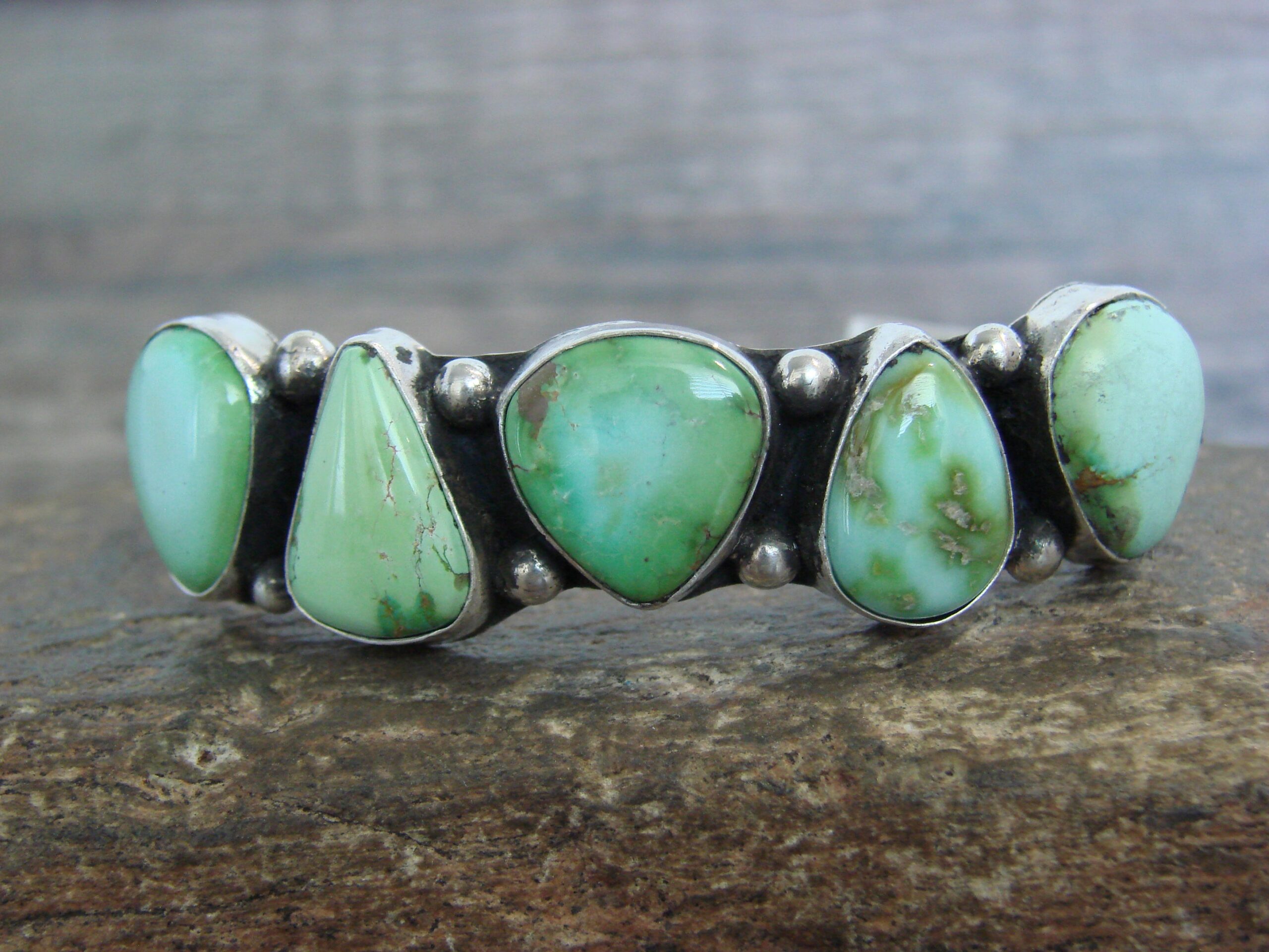 Vibrant Sterling Silver and Turquoise Bracelet by D Morgan – Navajo Five-Stone Cuff