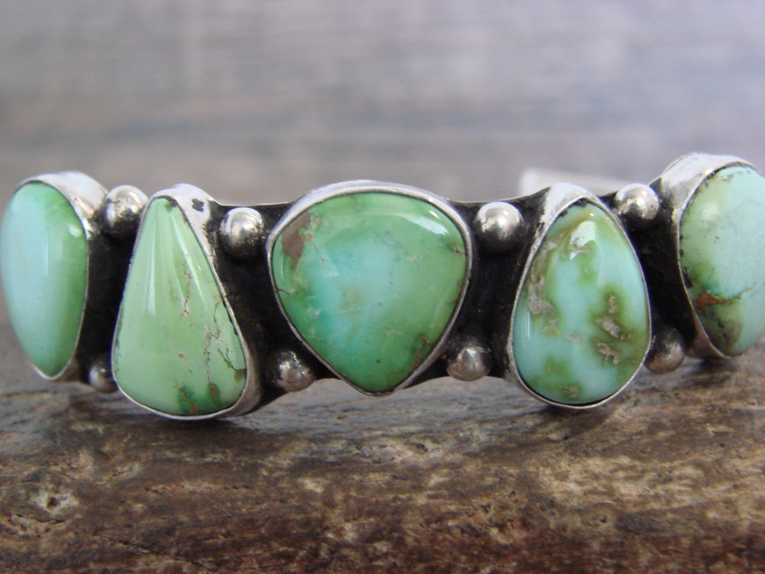 Vibrant Sterling Silver and Turquoise Bracelet by D Morgan – Navajo Five-Stone Cuff - Image 2