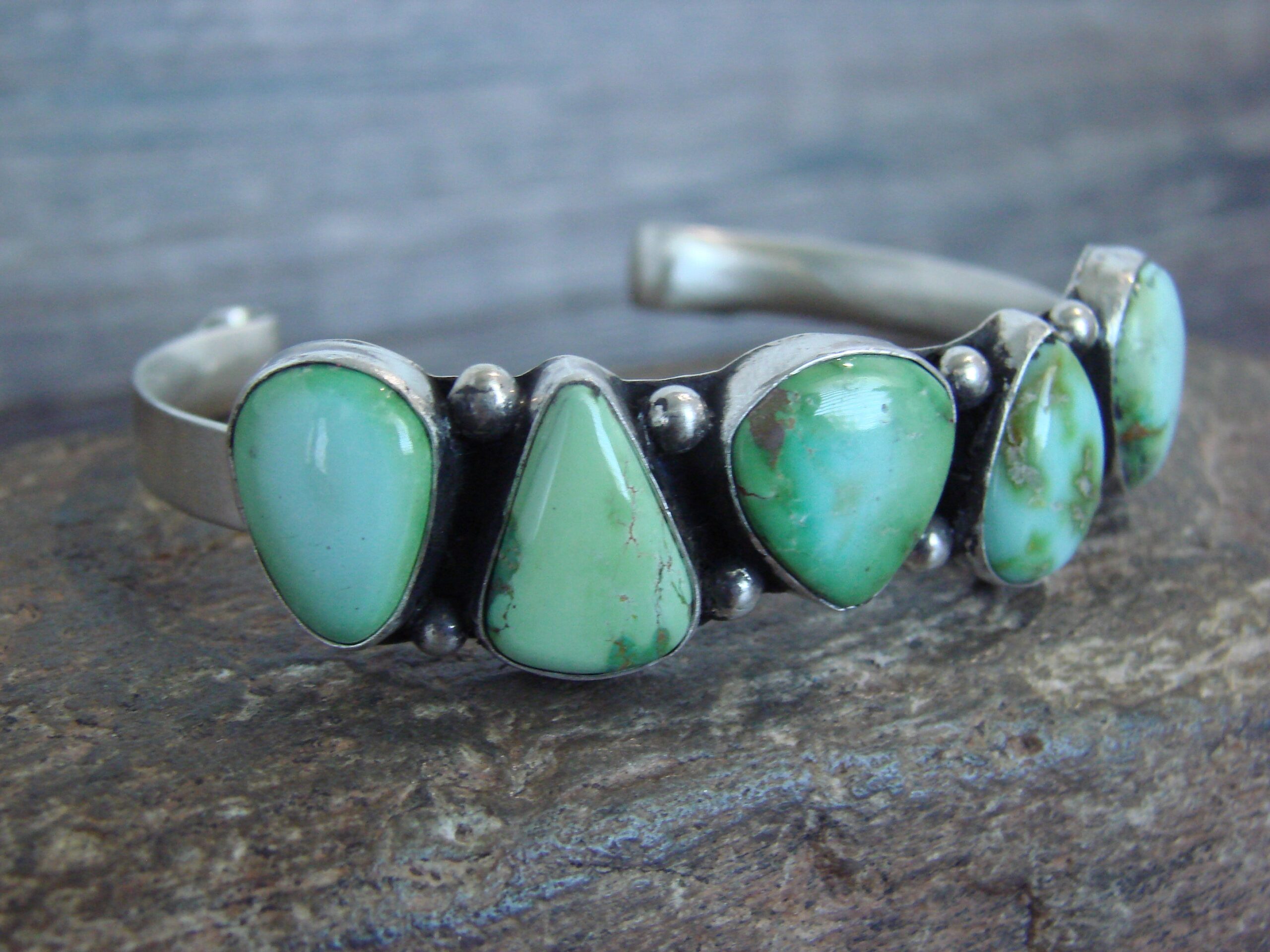 Vibrant Sterling Silver and Turquoise Bracelet by D Morgan – Navajo Five-Stone Cuff - Image 3
