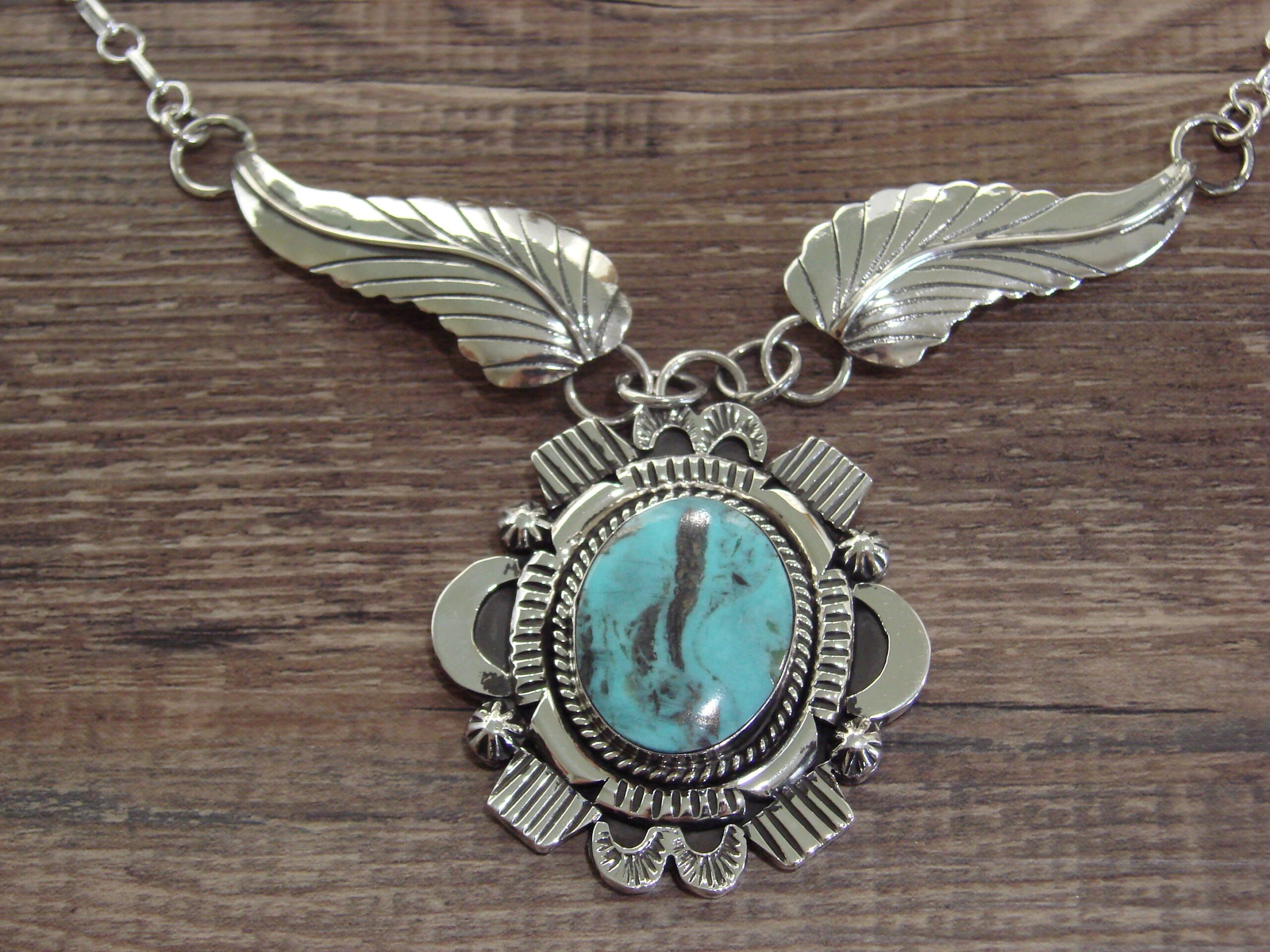 Sterling Silver & Turquoise Necklace by Belin – Native American 25" Link Design - Image 3