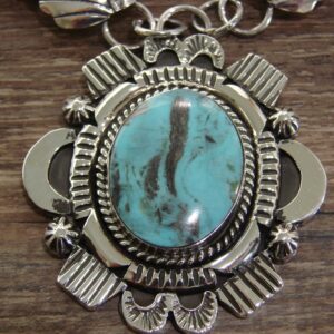 Sterling Silver & Turquoise Necklace by Belin – Native American 25″ Link Design