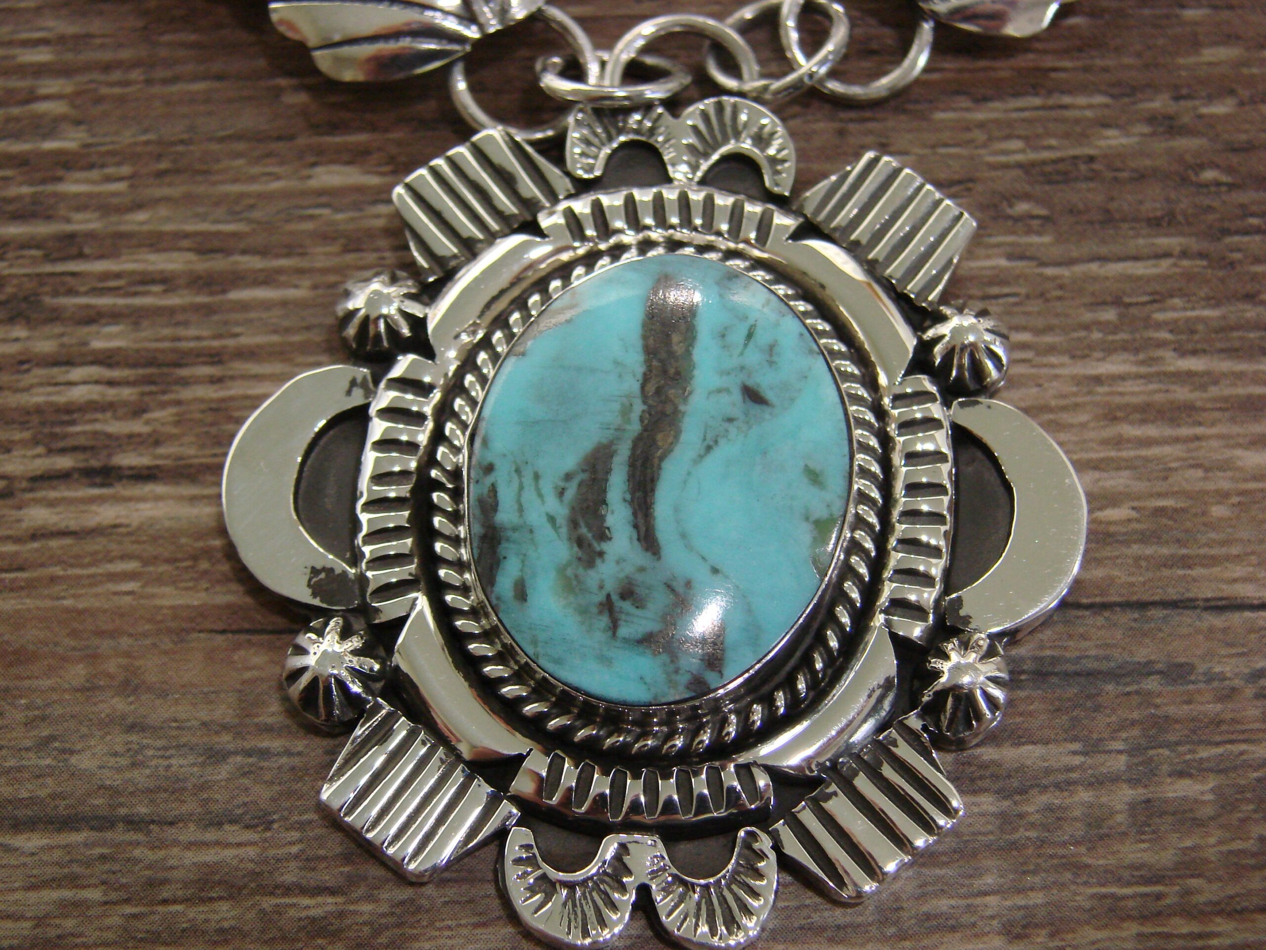 Sterling Silver & Turquoise Necklace by Belin – Native American 25" Link Design - Image 2