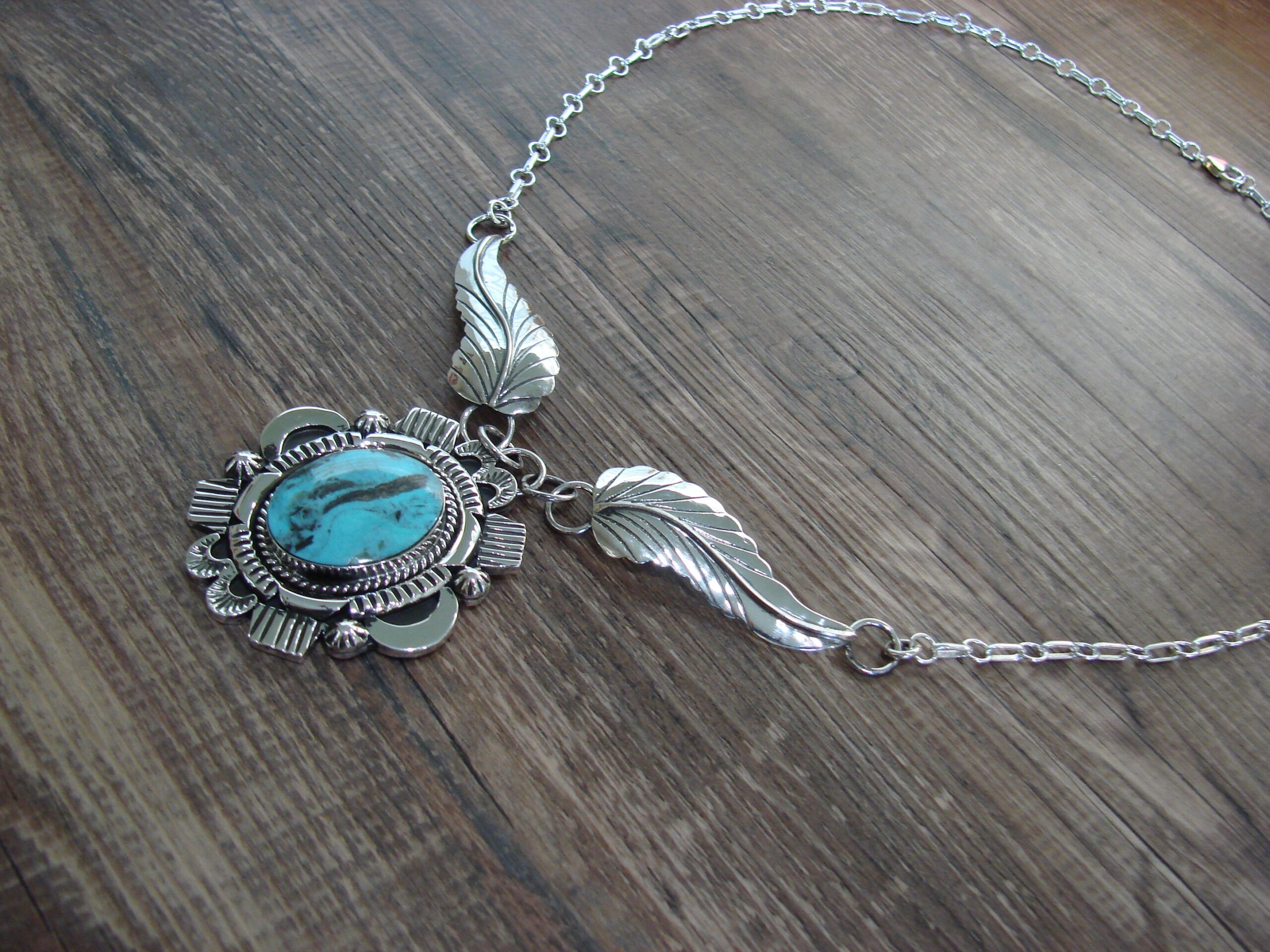 Sterling Silver & Turquoise Necklace by Belin – Native American 25" Link Design - Image 4