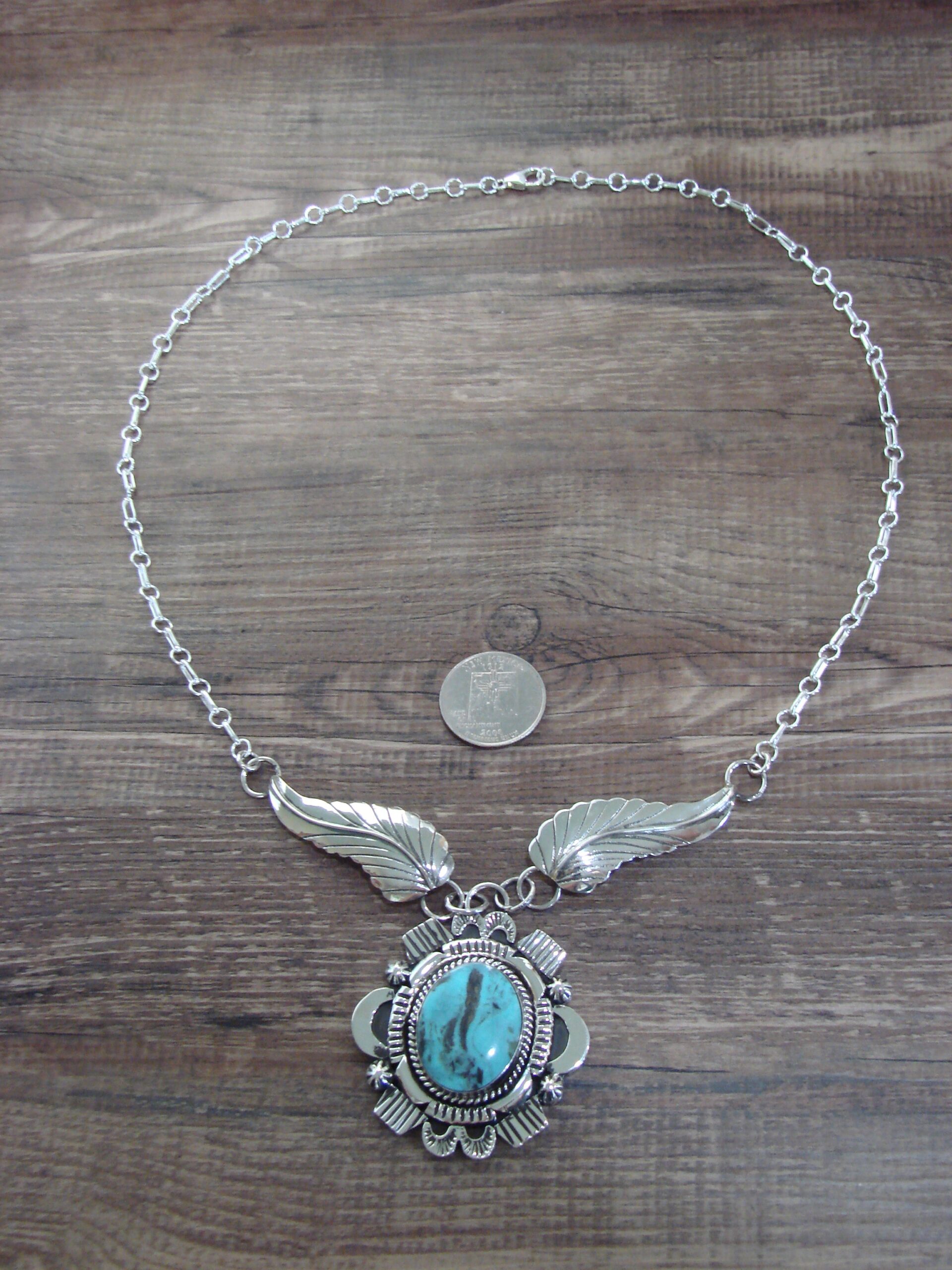 Sterling Silver & Turquoise Necklace by Belin – Native American 25" Link Design - Image 5