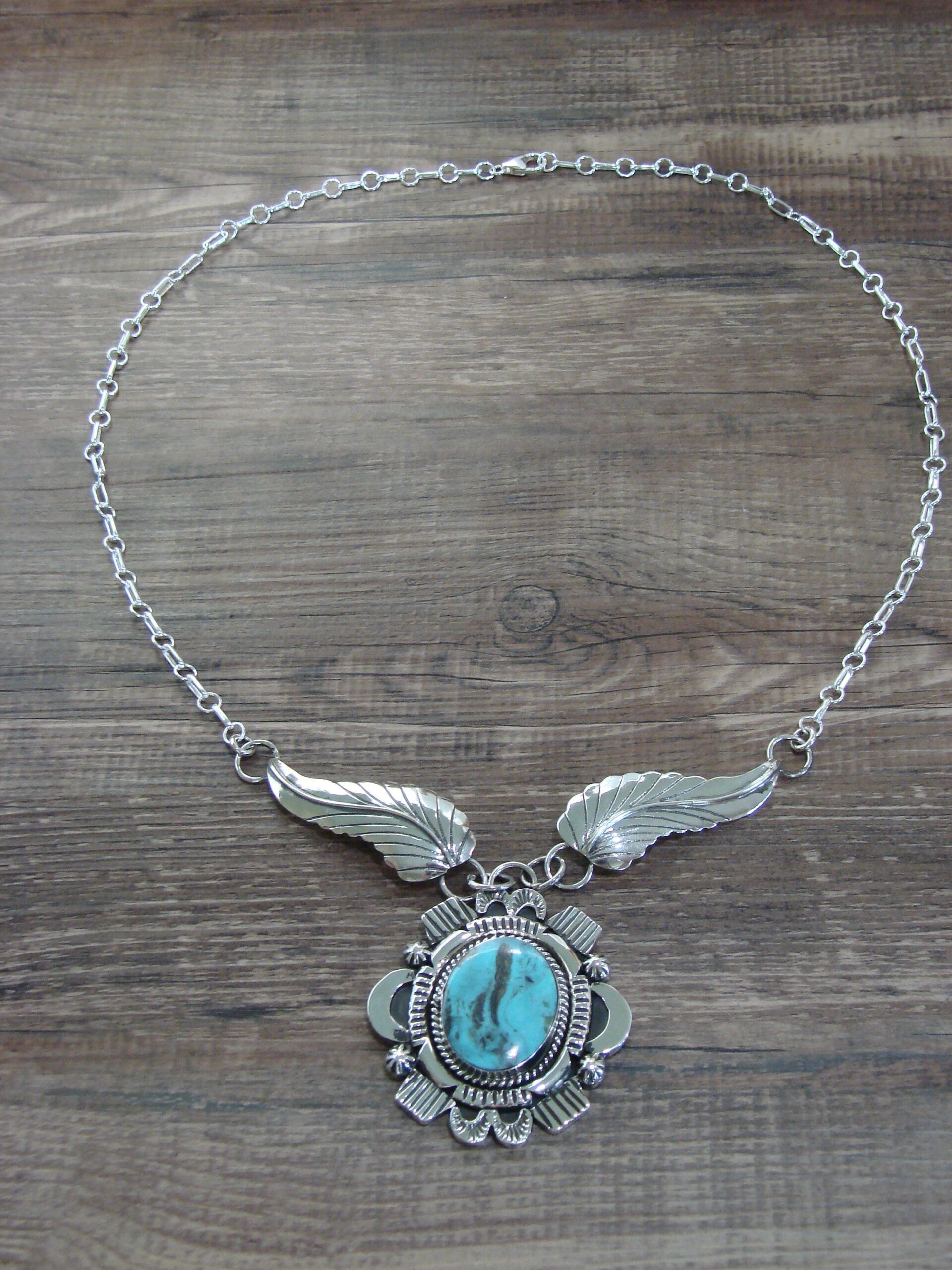 Sterling Silver & Turquoise Necklace by Belin – Native American 25" Link Design - Image 6