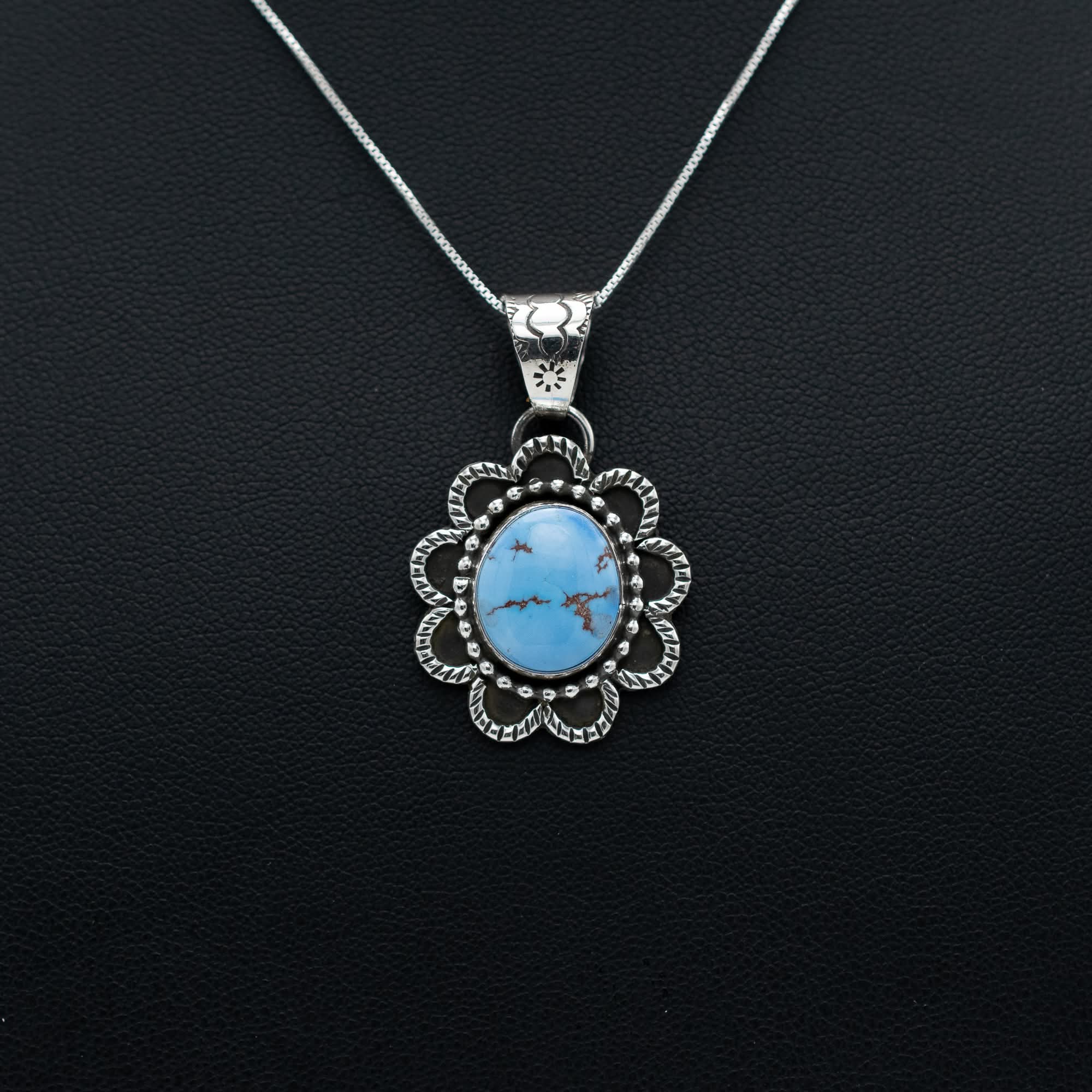 Golden Hill Turquoise Flower Pendant Necklace sterling silver