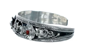 Flower Red Coral and Sterling