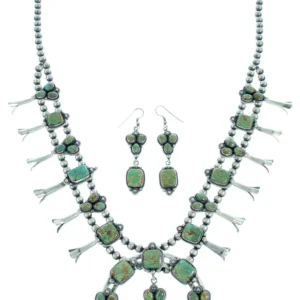 Fox Turquoise Sterling Silver American Indian Squash Blossom Necklace Set