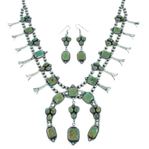 Fox Turquoise Sterling Silver American Indian Squash Blossom Necklace Set