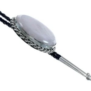 Genuine Bolo Tie Navajo Sterling Silver And Pink Quartz