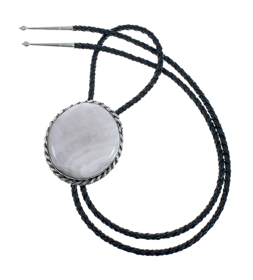 Genuine Bolo Tie Navajo Sterling Silver And Pink Quartz - Image 3