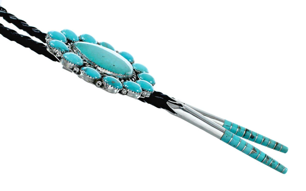 Genuine Navajo Bolo Tie Turquoise Sterling Silver Native American - Image 2