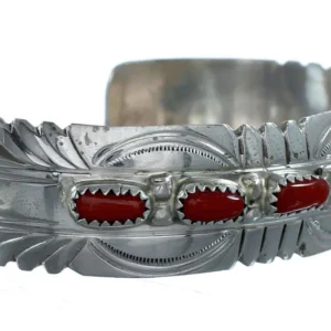 Genuine Navajo Coral Sterling Silver Cuff Bracelet