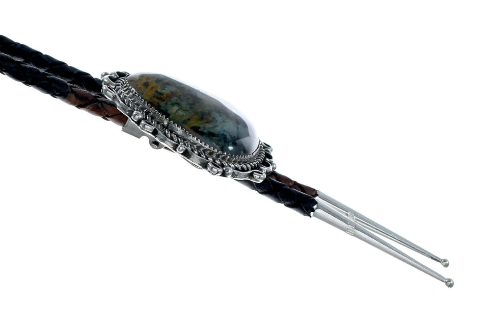 Navajo Green Opal Sterling Silver Native American Genuine Bolo Tie - Image 3