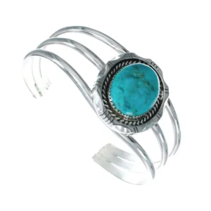 Genuine Navajo Kingman Sterling Silver Turquoise Cuff Bracelet