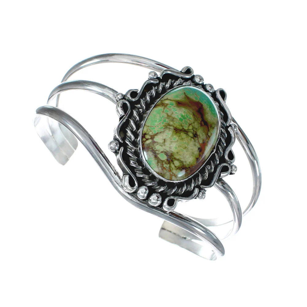 Genuine Navajo Kingman Turquoise Sterling Silver Cuff Bracelet - Image 2