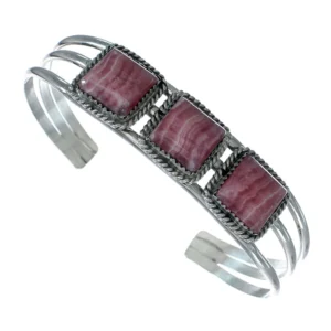 Genuine Navajo Rhodochrosite Sterling Silver Cuff Bracelet