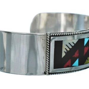 Genuine Navajo Sterling Silver Multicolor Cuff Bracelet