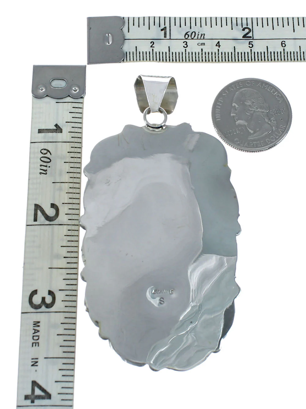 Genuine Navajo Amber Sterling Silver Turquoise Pendant - Image 3