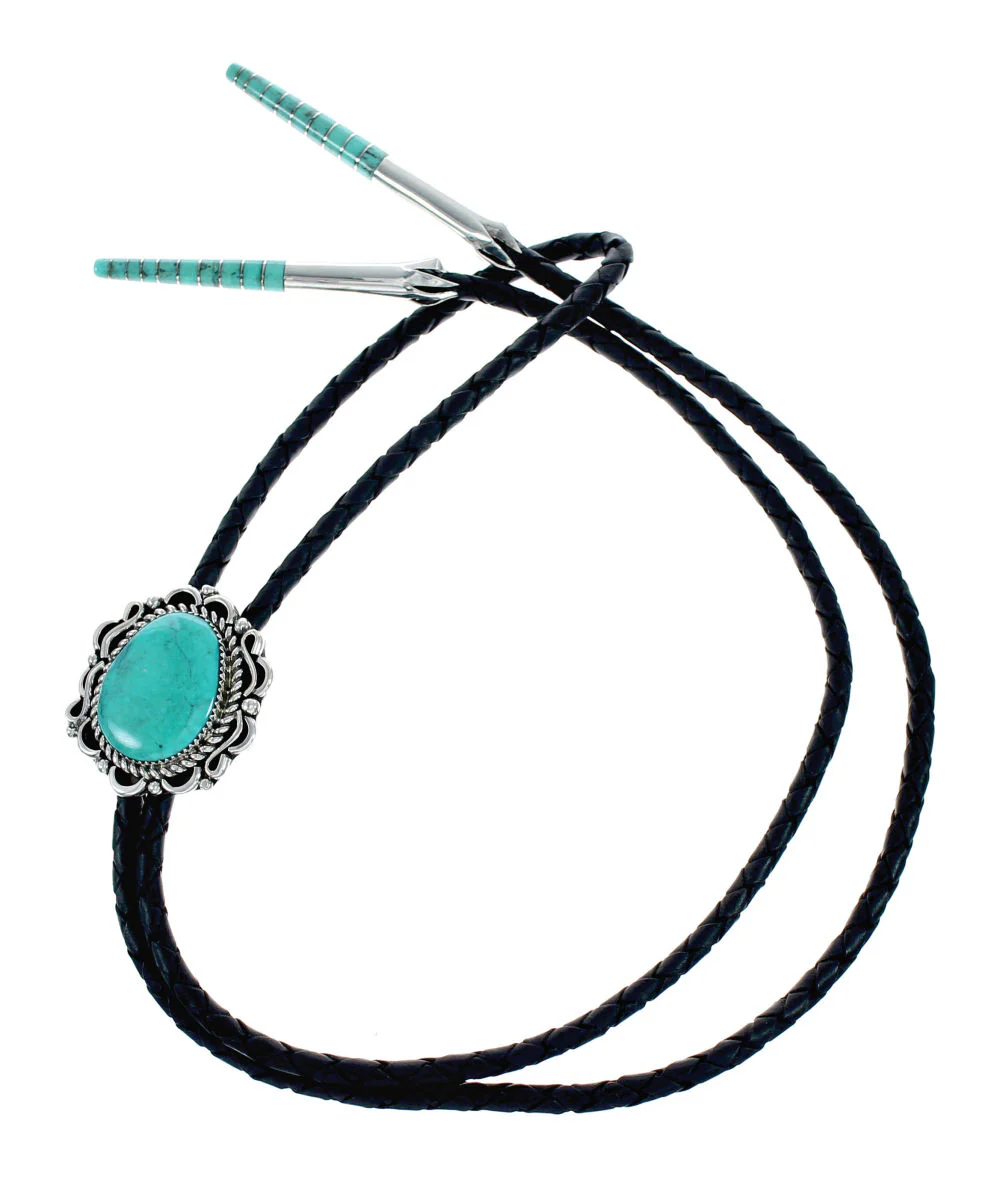 Genuine Navajo Turquoise Sterling Silver Native American Bolo Tie - Image 2
