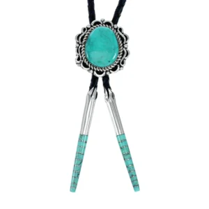 Genuine Navajo Turquoise Sterling Silver Native American Bolo Tie