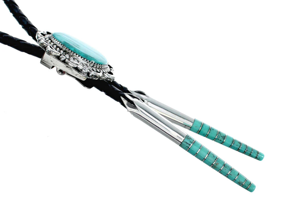 Genuine Navajo Turquoise Sterling Silver Native American Bolo Tie - Image 3