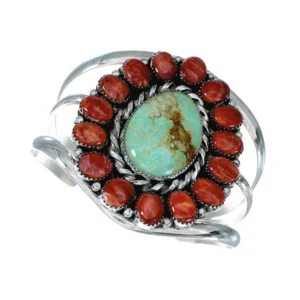 Genuine Navajo Turquoise and Oyster Shell Sterling Silver Cuff Bracelet